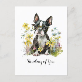 Boston Terrier Glasses Floral Thinking of You Postkarte