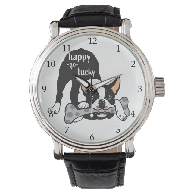 Boston Terrier. Glück glücklich gehen Armbanduhr (Vorderseite)