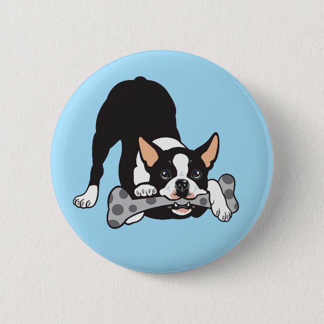 Boston Terrier. Glück glücklich gehen Button (Vorderseite)