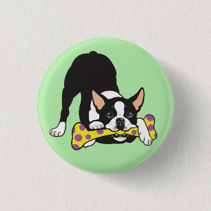 Boston Terrier. Glück glücklich gehen Button