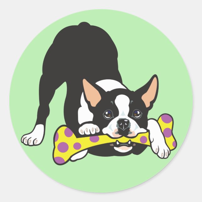 Boston Terrier. Glück glücklich gehen Runder Aufkleber (Vorderseite)