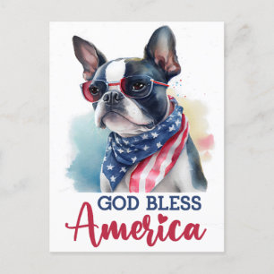 Boston Terrier, Gott segne Amerika Postkarte