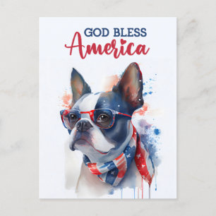 Boston Terrier, Gott segne Amerika Postkarte