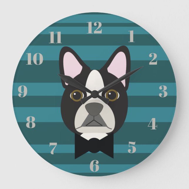 Boston Terrier Große Wanduhr (Vorderseite)