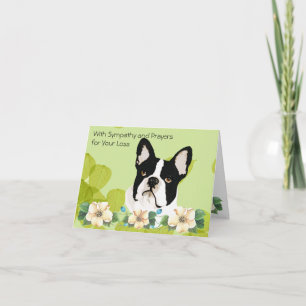 Boston Terrier, grünes Blatt mit Blumen Karte