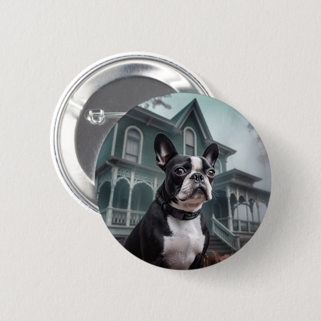 Boston Terrier Halloween Beängstigend Button (Vorne & Hinten)