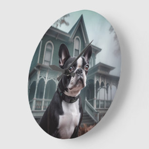 Boston Terrier Halloween Beängstigend Große Wanduhr