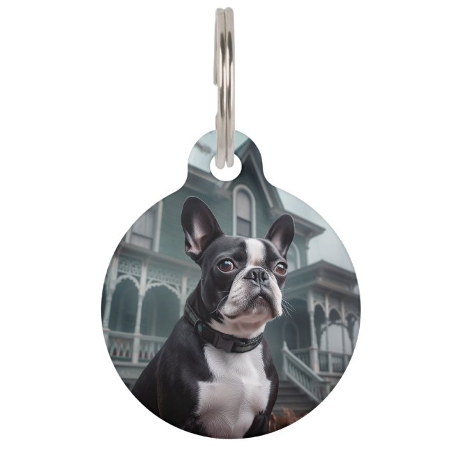 Boston Terrier Halloween Beängstigend Haustiermarke (Vorderseite)