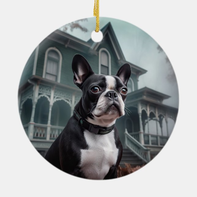 Boston Terrier Halloween Beängstigend Keramik Ornament (Hinten)