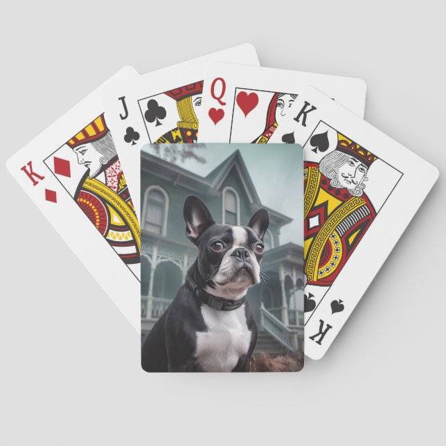 Boston Terrier Halloween Beängstigend Spielkarten (Rückseite)