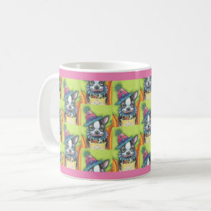 BOSTON TERRIER HALLOWEEN CLOWEN, HUNDE TASSE Rosa