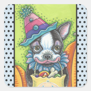BOSTON TERRIER HALLOWEEN CLOWN STICKER BOGEN Squ