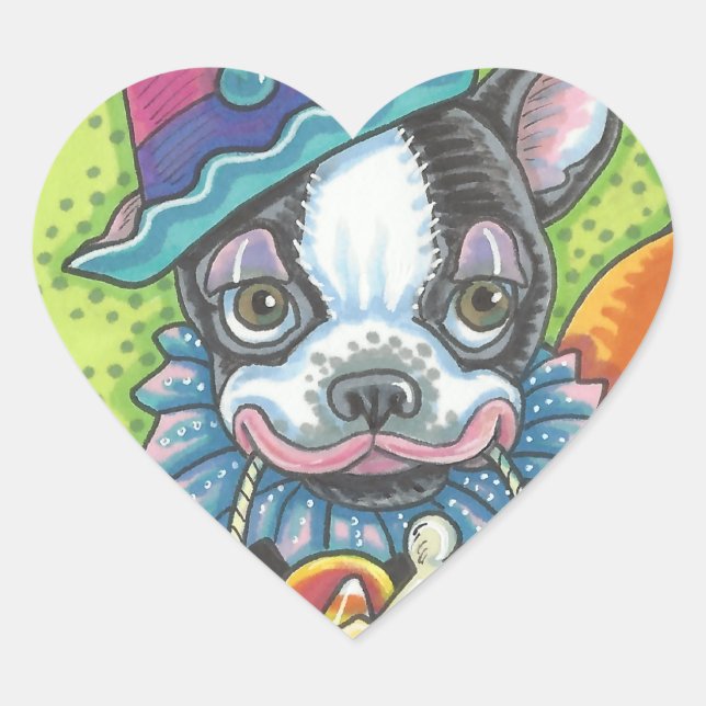BOSTON TERRIER HALLOWEEN CLOWN STICKER SHEET Herz (Vorderseite)