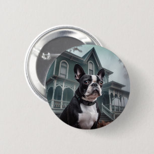 Boston Terrier Halloween Gruselig Button