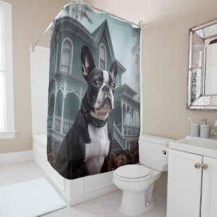 Boston Terrier Halloween Gruselig Duschvorhang