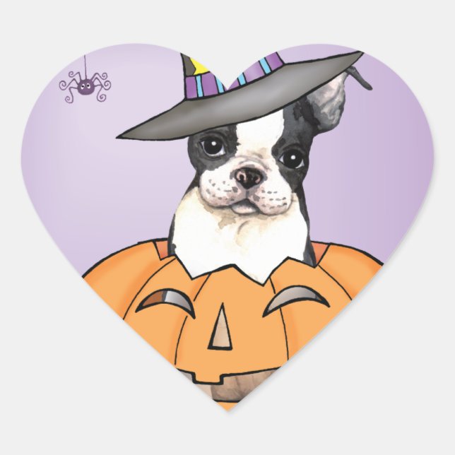 Boston Terrier Halloween Herz-Aufkleber (Vorderseite)