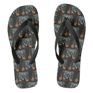 Boston Terrier Halloween Nacht Hunde-Leckerei Flip Flops