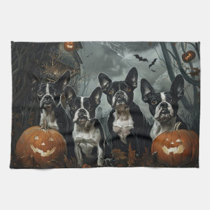 Boston Terrier Halloween Nacht Hunde-Leckerei Geschirrtuch