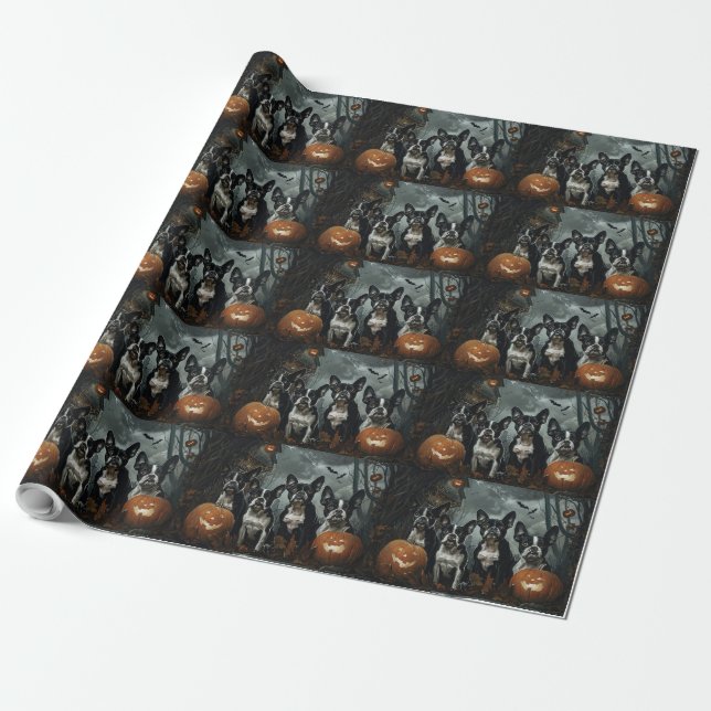 Boston Terrier Halloween Night Doggy Delight Geschenkpapier (Ungerollt)