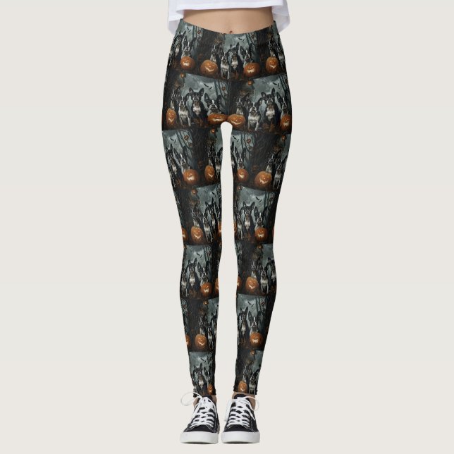 Boston Terrier Halloween Night Doggy Delight Leggings (Vorderseite)