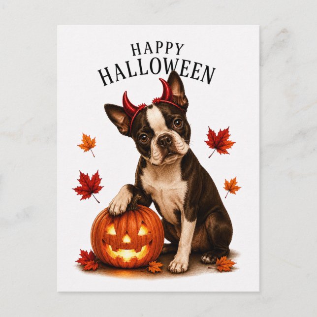 Boston Terrier Halloween Postkarte (Vorderseite)