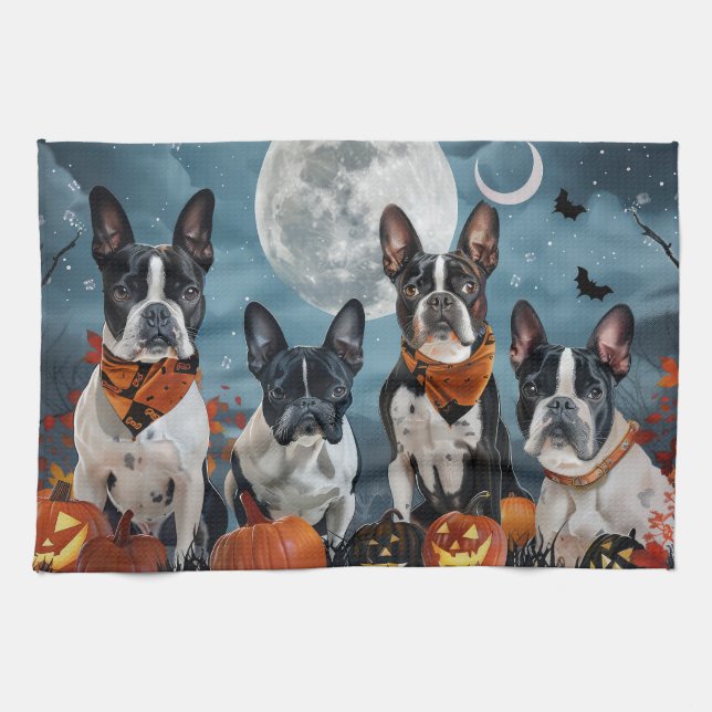 Boston Terrier Halloween Spooky Geschirrtuch (Horizontal)