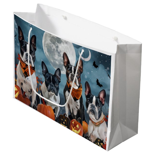 Boston Terrier Halloween Spooky Große Geschenktüte (Vorderseite Schrägansicht)
