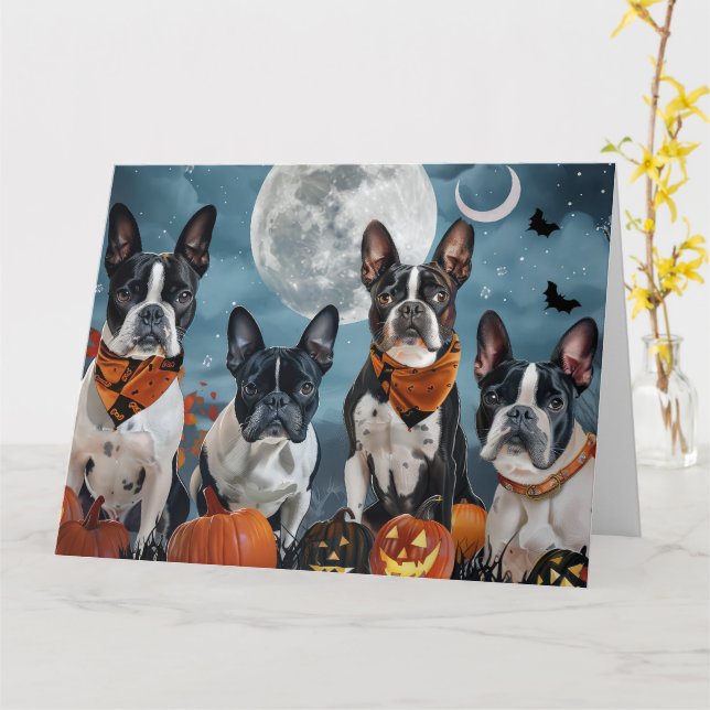 Boston Terrier Halloween Spooky Karte (Gelbe Blume)