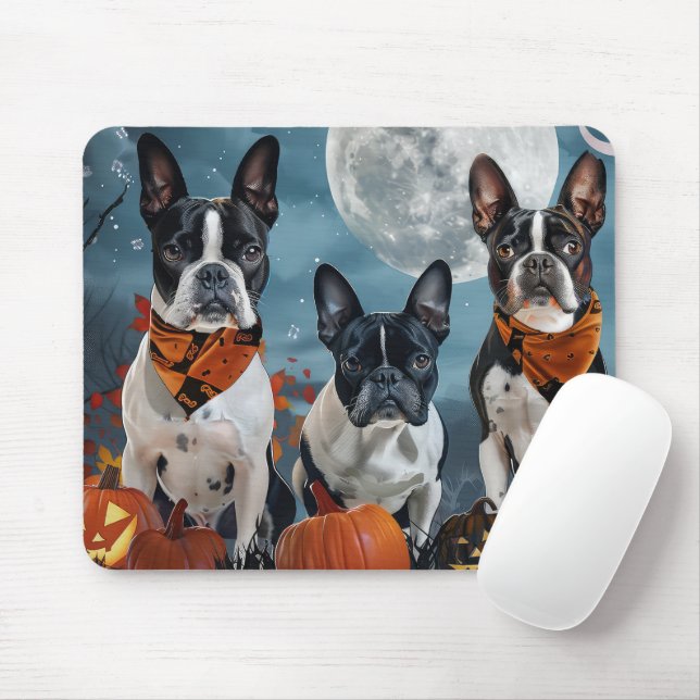 Boston Terrier Halloween Spooky Mousepad (Mit Mouse)