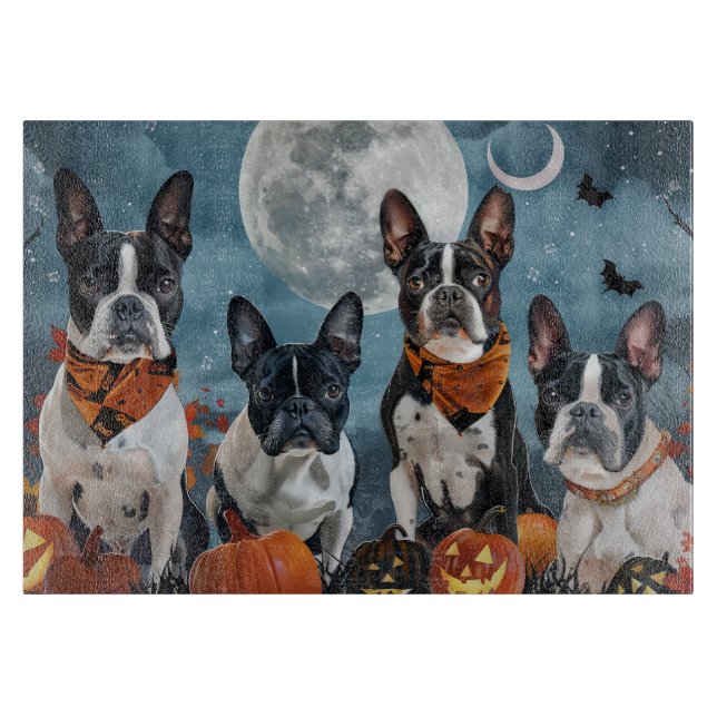 Boston Terrier Halloween Spooky Schneidebrett (Vorderseite)