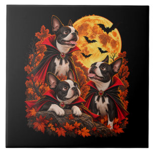 Boston Terrier Halloween Vampir-Hunde Gruselig Fliese