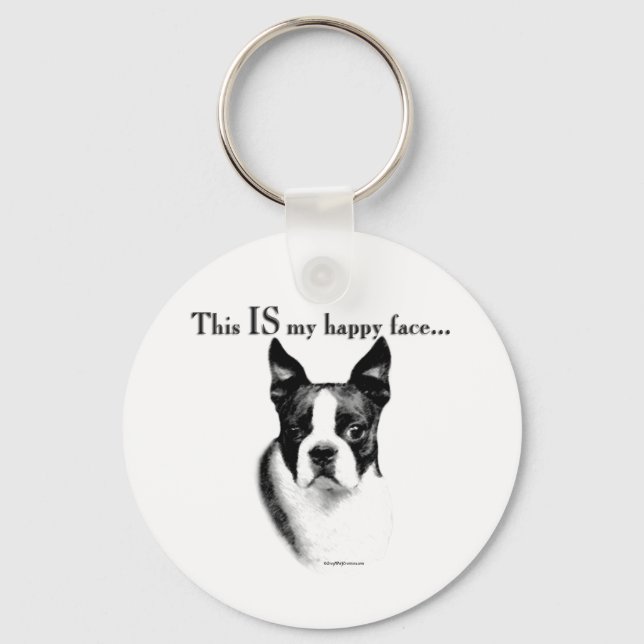 Boston Terrier Happy Face Schlüsselanhänger (Vorderseite)