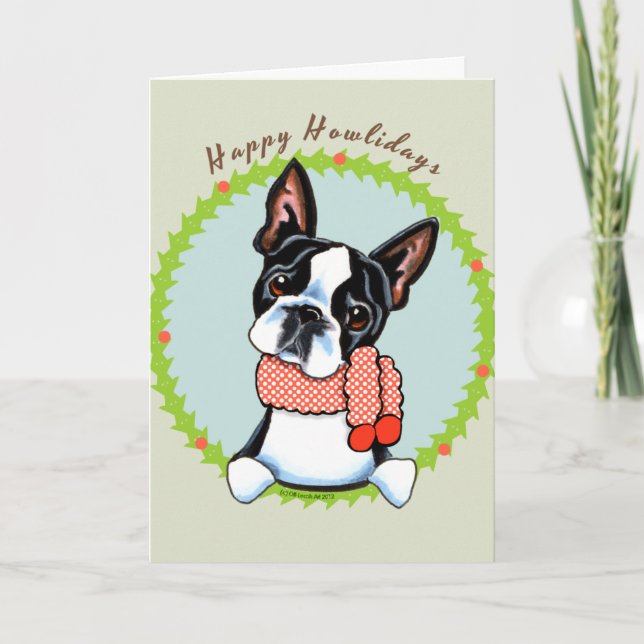 Boston Terrier Happy Howlidays Feiertagskarte (Vorderseite)