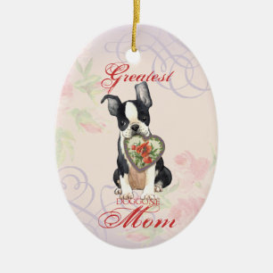 Boston Terrier Heart Mama Keramik Ornament