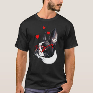 Boston Terrier Heart Sunglasses Valentinstag Co T-Shirt