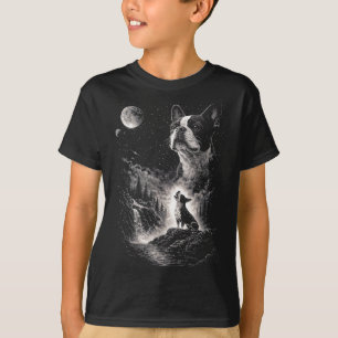 Boston Terrier heult bei Mondnacht Retro 90er T-Shirt