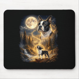 Boston terrier heult den Mond an Retro Mousepad
