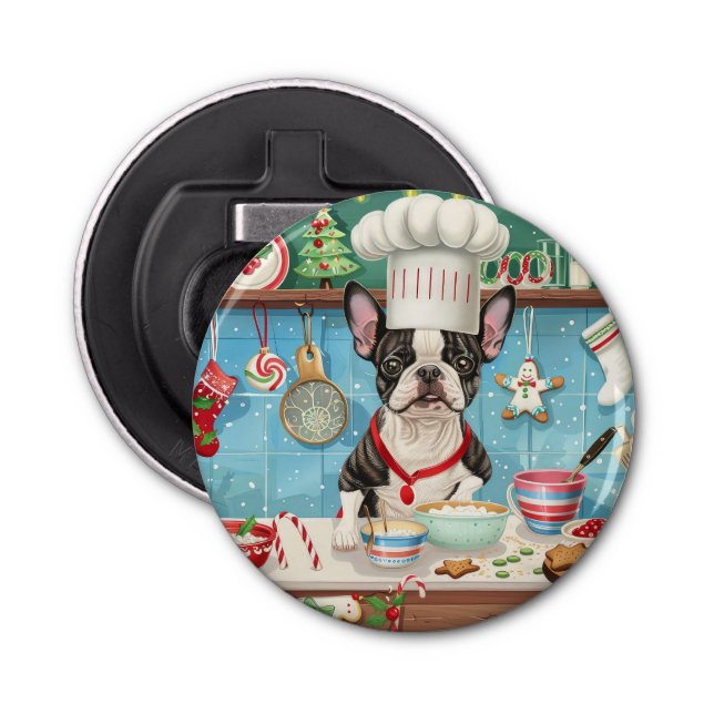 Boston Terrier Holiday Baking: Festliche Weihnacht Flaschenöffner (Vorderseite)