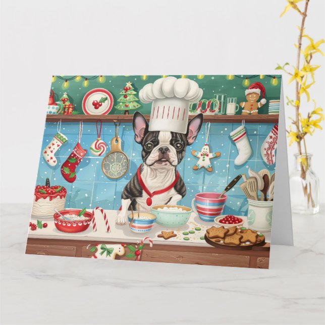 Boston Terrier Holiday Baking: Festliche Weihnacht Karte (Gelbe Blume)