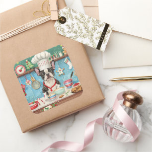 Boston Terrier Holiday Baking: Festliche Weihnacht Quadratischer Aufkleber