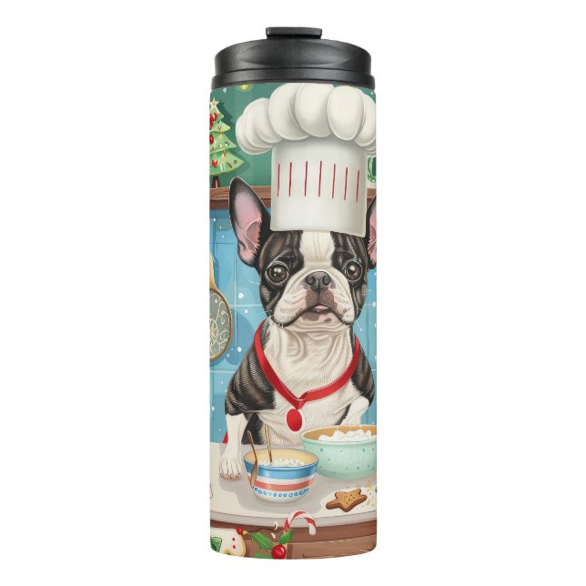 Boston Terrier Holiday Baking: Festliche Weihnacht Thermosbecher (Vorderseite)