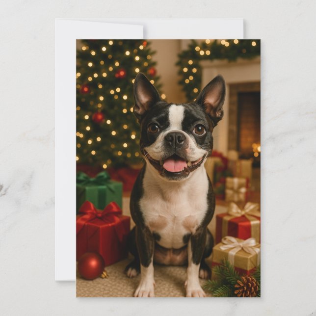 Boston Terrier Holiday Card Einladung (Vorderseite)