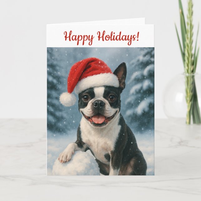 Boston Terrier Holiday Card Karte (Vorderseite)