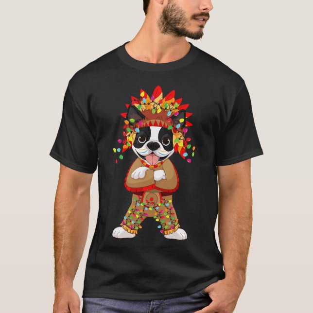 Boston Terrier Holiday Christmas Lights Holiday C T-Shirt (Vorderseite)