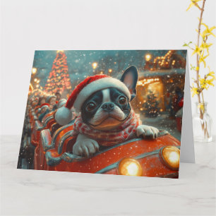 Boston Terrier Hund Achterbahn Weihnachten Karte