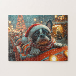 Boston Terrier Hund Achterbahn Weihnachten Puzzle