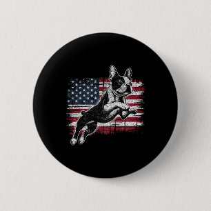 Boston Terrier Hund Amerikanische Flagge 4. Juli P Button