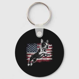 Boston Terrier Hund Amerikanische Flagge 4. Juli P Schlüsselanhänger