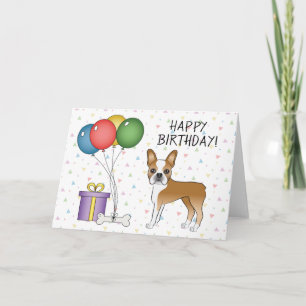 Boston Terrier Hund Fawn und Weiß Frohen Geburtsta Karte
