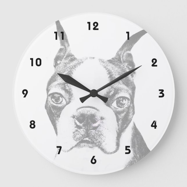 Boston Terrier Hund Große Wanduhr (Vorderseite)